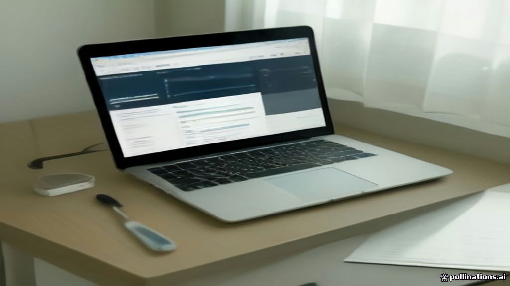 Minimalist workspace laptop displaying digital store dashboard and sales metrics on a desk.