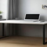 A modern laptop setup on a clean white desk illustrating secure online language tutoring and payment processing.