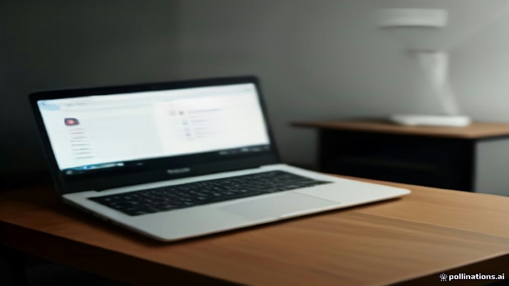 A modern laptop on a desk displaying network status graphics representing bandwidth sharing applications.