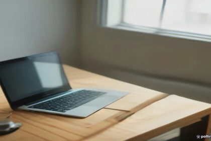 A modern laptop and smartphone displaying bandwidth monitoring software on a clean home office desk.
