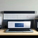 E-commerce workspace with printed custom apparel and order management software on a laptop screen.