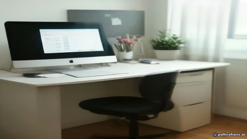 A minimalist home office workspace setup with a laptop displaying research data, suitable for online participant tasks.
