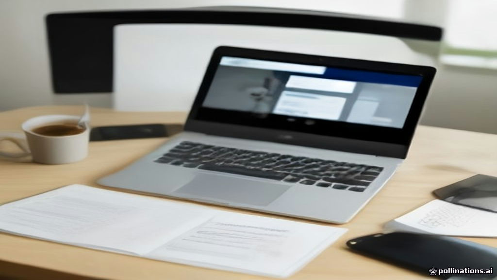 A realistic minimalist workspace setup featuring a laptop open to an e-commerce page and financial planning notes.