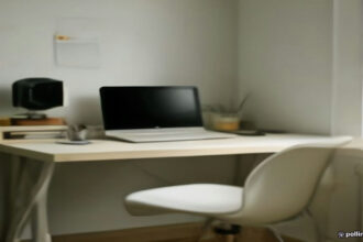 Modern remote workspace set up for AI model training and evaluation tasks on a laptop.