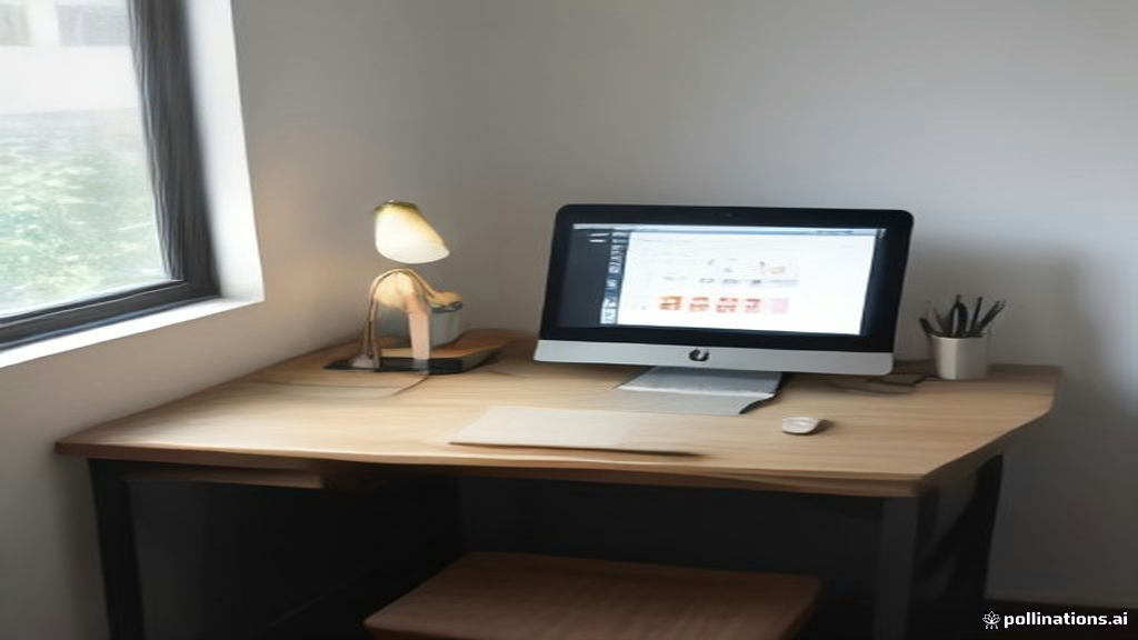 A laptop resting on a minimalist desk displaying network connectivity stats in a daylight home office environment.