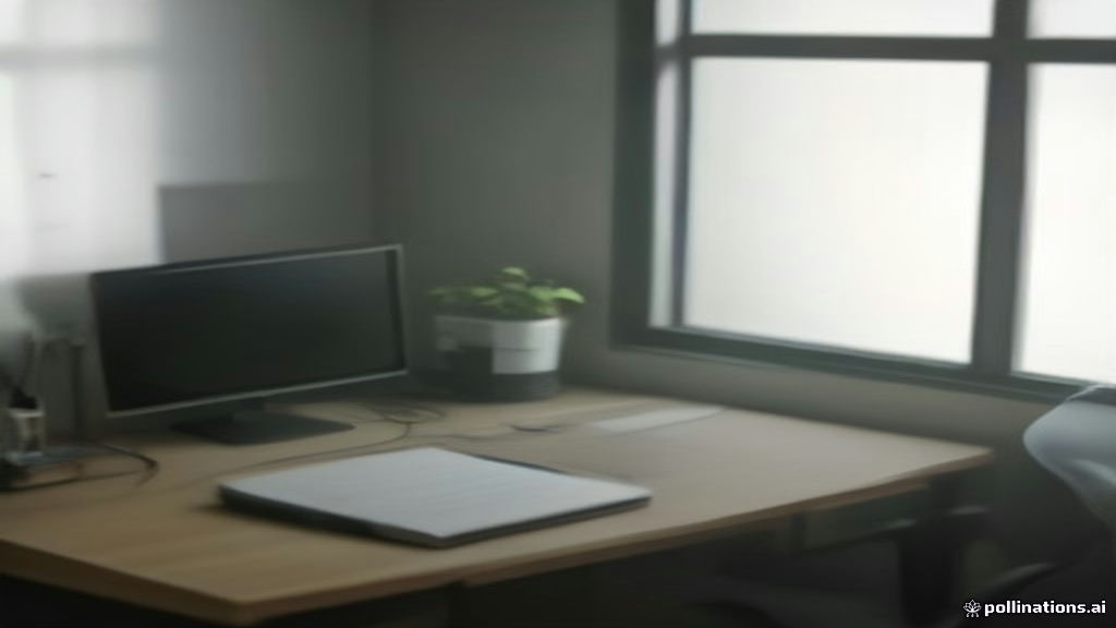 Freelance audio transcription workstation featuring headphones, computer screen, and note pad on a clean wooden desk.