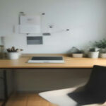A modern home office setup featuring a open laptop on a wooden desk, symbolizing remote AI work evaluation.