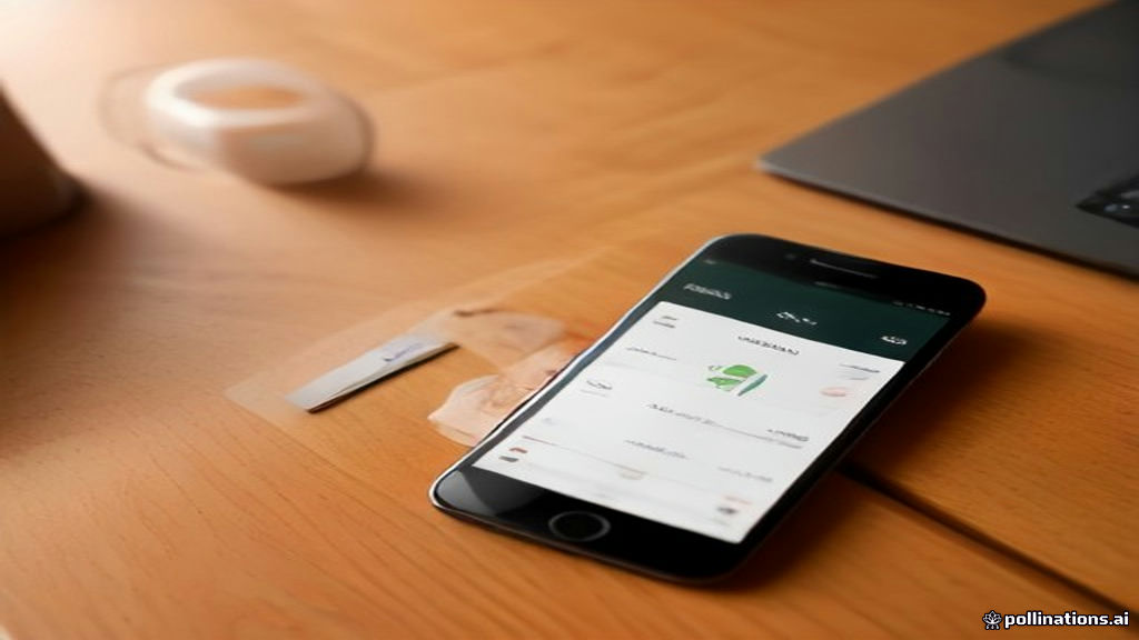A smartphone and debit card resting on a wooden desk illustrating digital money management security.