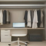 Clean modern workspace showing fashion apparel, a delivery box, and a digital tablet for online shopping review.