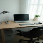 A remote worker setup featuring a laptop and digital workspace used for search rating and AI evaluation projects.