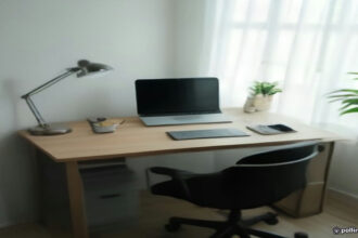 A remote worker setup featuring a laptop and digital workspace used for search rating and AI evaluation projects.