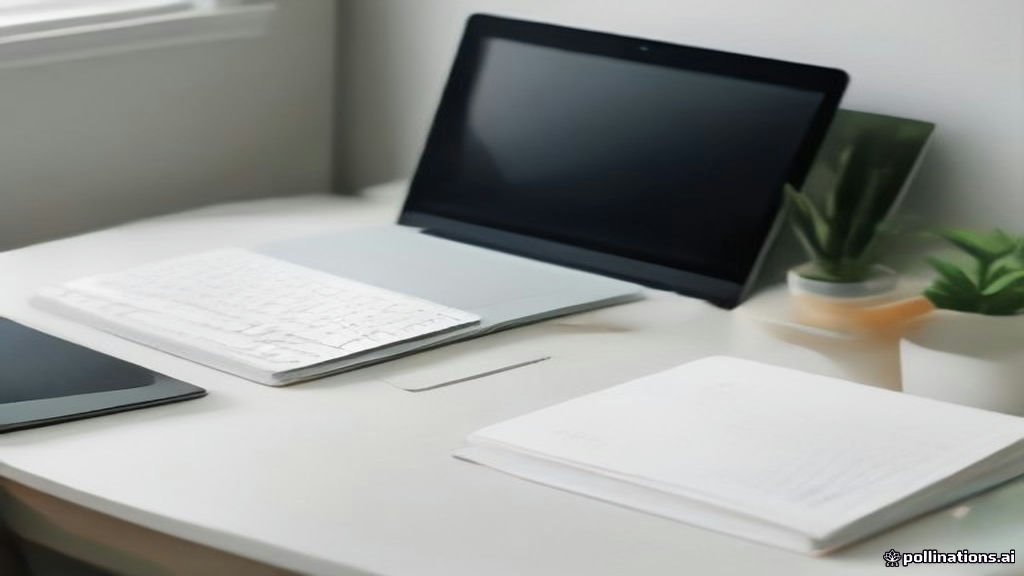 A remote worker clean desk setup used for completing RWS Train AI data rating assignments.