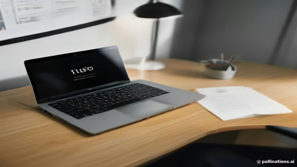 Minimalist writer desktop workspace with laptop showing text dashboard and coffee cup.