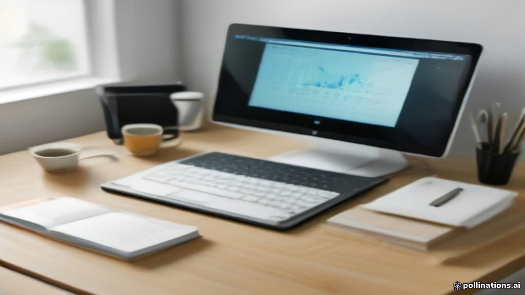 A minimalist desktop setup featuring a tablet and notebook for evaluating survey panel earnings.