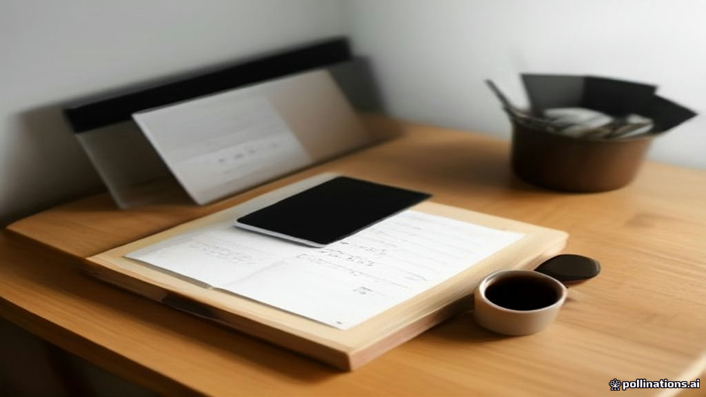 Minimalist home office desk setup with tablet and notebook for tracking online reward app earnings.