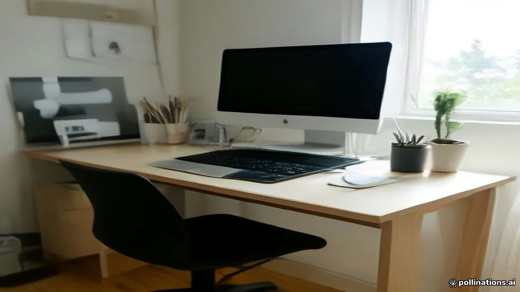 A remote worker's clean desk setup with a computer displaying remote task evaluation data.
