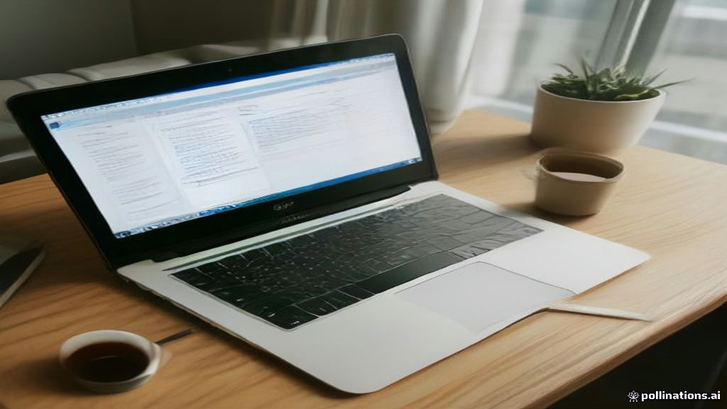 Remote worker reviewing online contractor guidelines and task portals on a laptop at a clean daylight workspace.