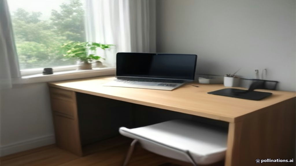 A modern remote workspace setup featuring a laptop and notebook representing remote evaluation work for Telus Digital.