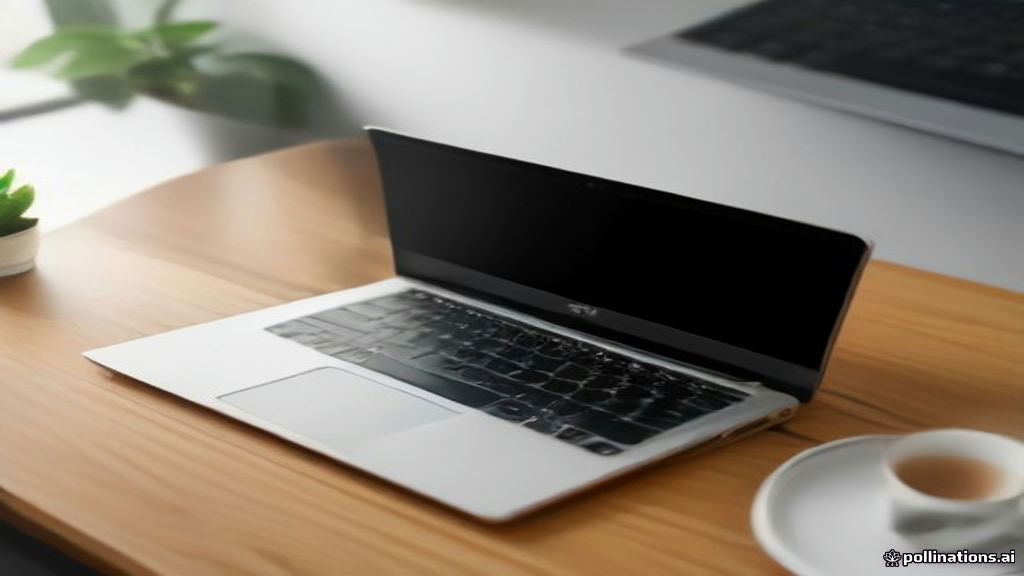 A remote worker reviewing data training tasks on a laptop setup in a modern workspace.