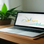 Laptop screen displaying network data usage on a wooden desk.
