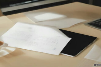 A modern freelance workspace featuring a laptop with project management software and clear daylight on a wooden desk.