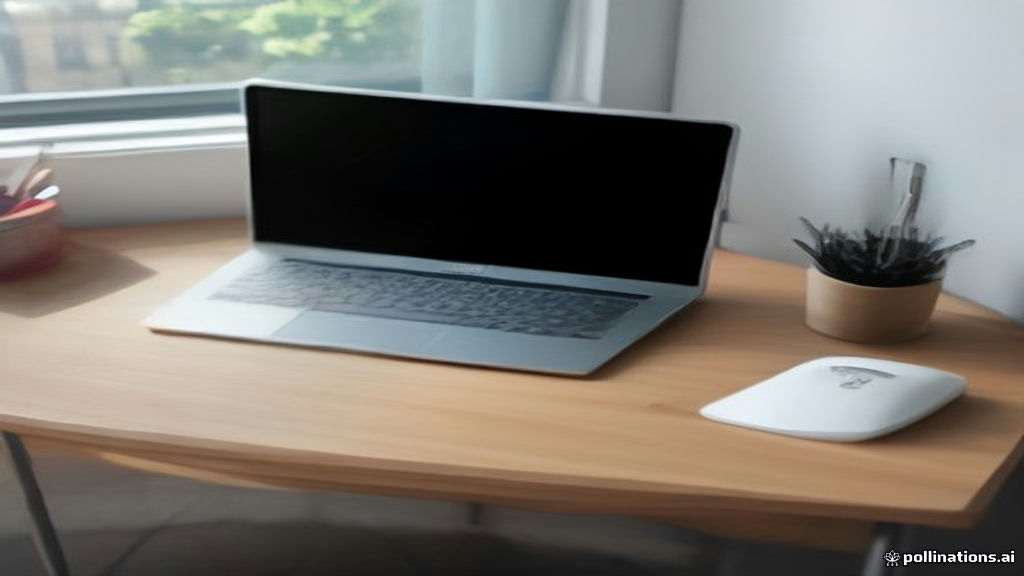 Minimalist modern desk with a laptop displaying a website prototype, desktop microphone, and smartphone.