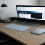A modern home workstation setup for a remote search evaluator and localization contractor.