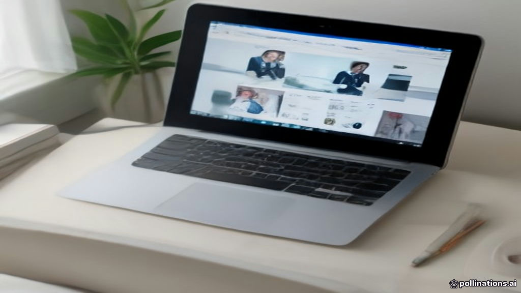 A modern remote online language tutor home office setup featuring a laptop, audio headset, and daily scheduling notebook.
