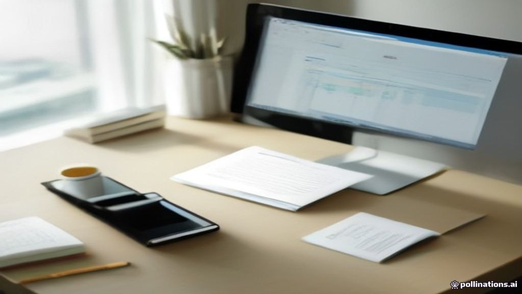 Digital creator desk setup with tablet, coffee cup, and notes for calculating platform payout fees.