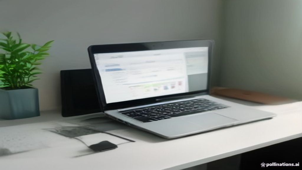 Minimalist workspace with a laptop displaying sales figures and store payout metrics on a clean wooden desk.