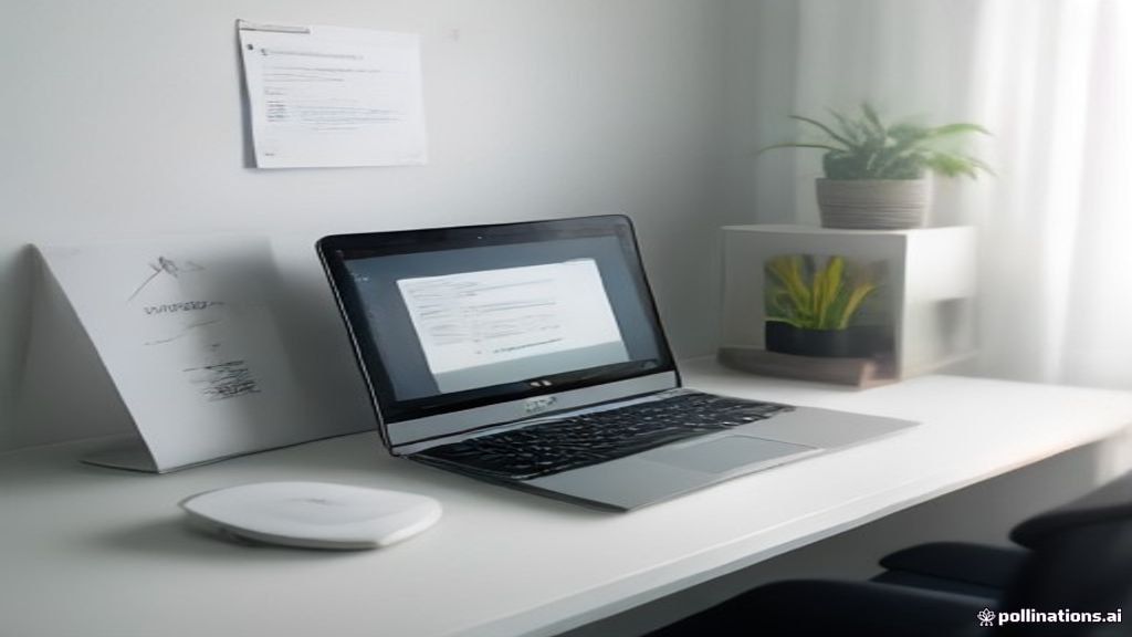 Minimalist home office desk showing an open laptop with reader retention metrics and analytics.