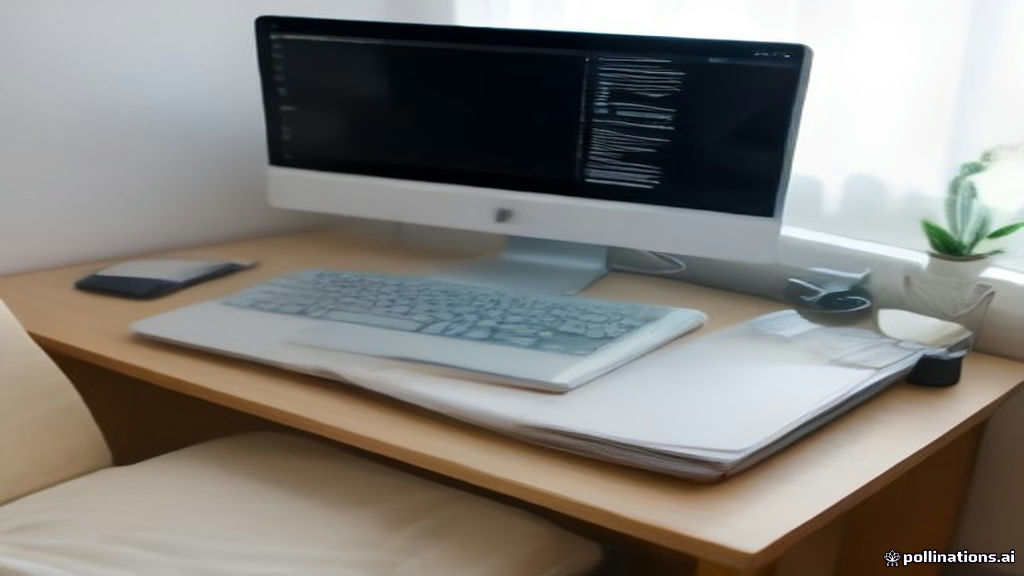 Remote workstation setup showing a laptop and digital note-taking tools for AI evaluation tasks.