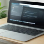 Minimalist remote workspace featuring a laptop display used for AI developer interviews and screening evaluations.