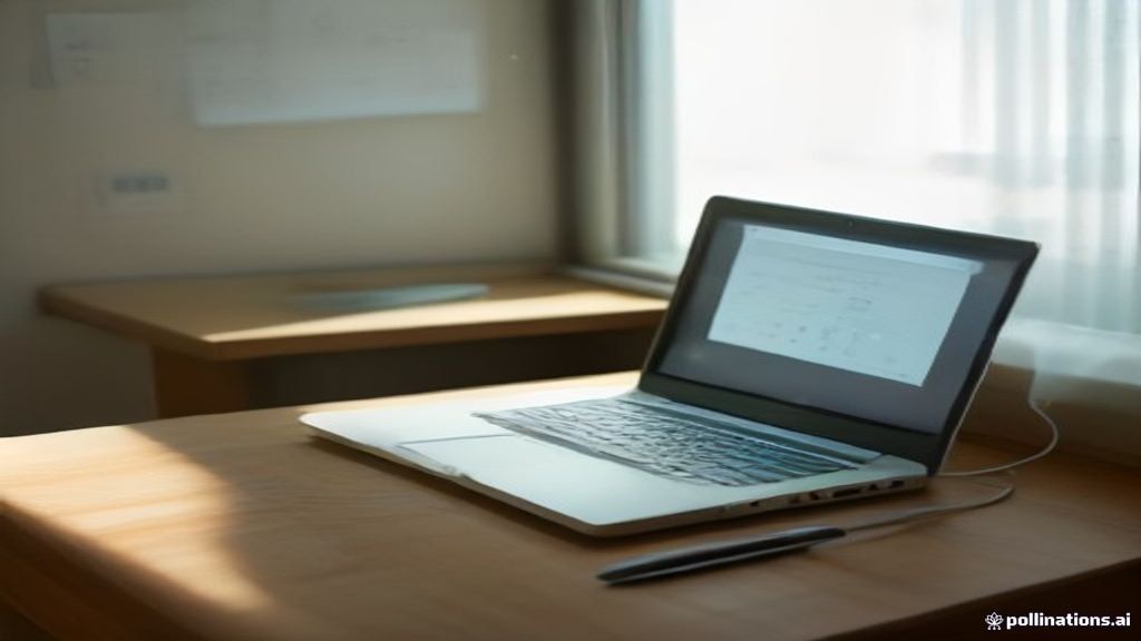 A modern home office setup with a computer displaying panel earnings and digital account management details.