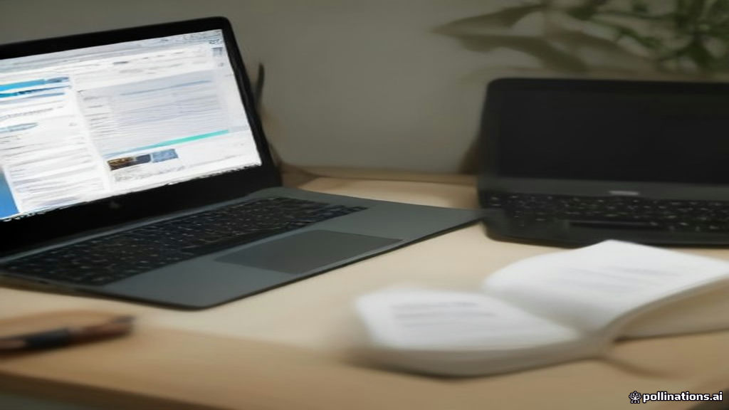A modern remote workspace setup showing a laptop ready for online data annotation and AI model testing tasks.