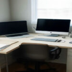 A modern desk setup representing remote data annotation work on the OneForma platform.