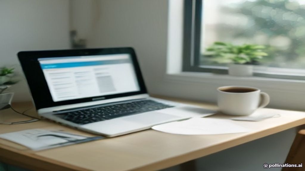 A home workspace with a laptop setup for working on online translation and data annotation tasks.