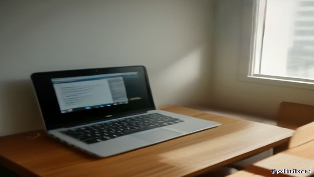 Modern clean laptop setup on a wooden desk for remote AI task annotation and model evaluation work.