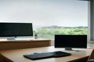 Desktop computer setup monitoring bandwidth usage for passive online earnings.