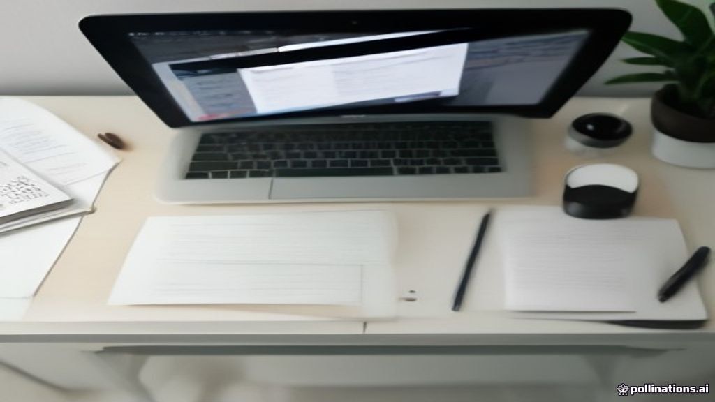 A modern home office desk with a laptop and study materials for online tutoring.