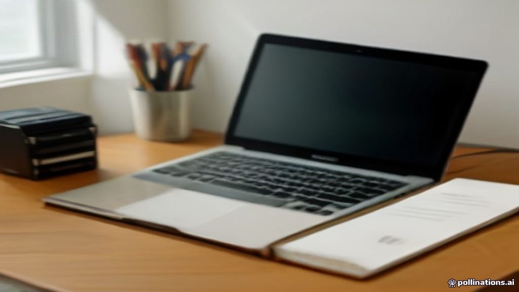 Modern online tutoring workspace featuring a laptop, notebook, and coffee mug on a desk in bright natural daylight.