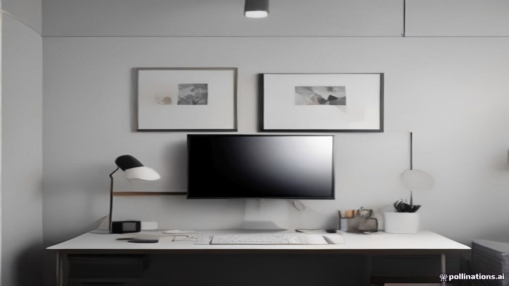 A minimalist artist desk setup displaying custom stretched canvas prints and digital artwork mockups
