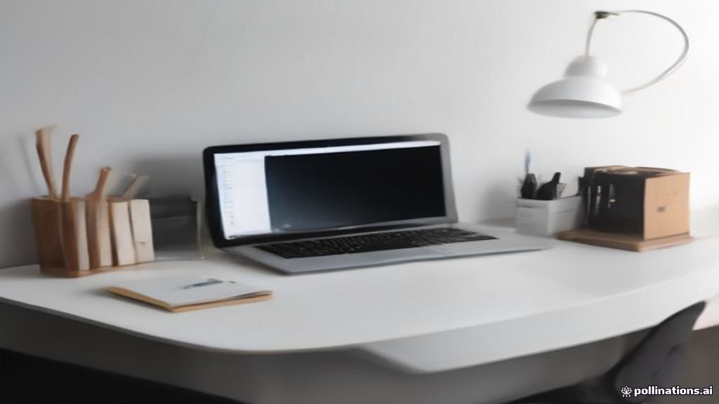 A modern work setup with a laptop displaying artwork designs alongside t-shirt fabric samples on a desk.