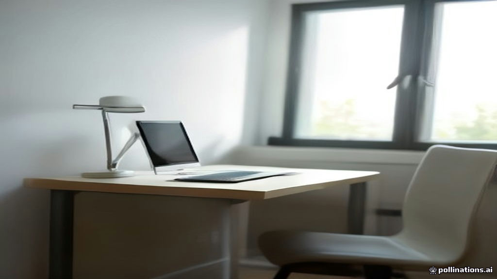 Laptop displaying an online research survey on a wooden office desk in soft natural daylight.
