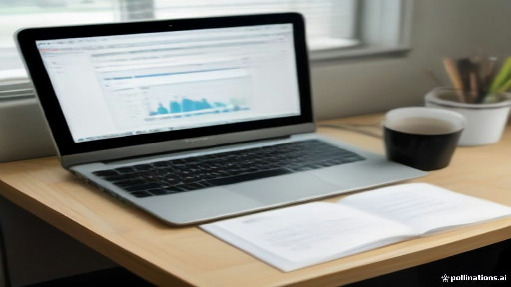 A laptop open on a modern home office desk representing remote search engine evaluation work for RWS Global.