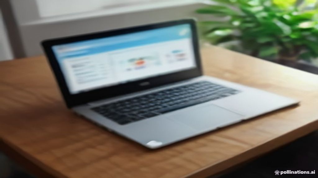 Laptop and smartphone sitting on a modern wooden desktop receiving passive market research rewards.