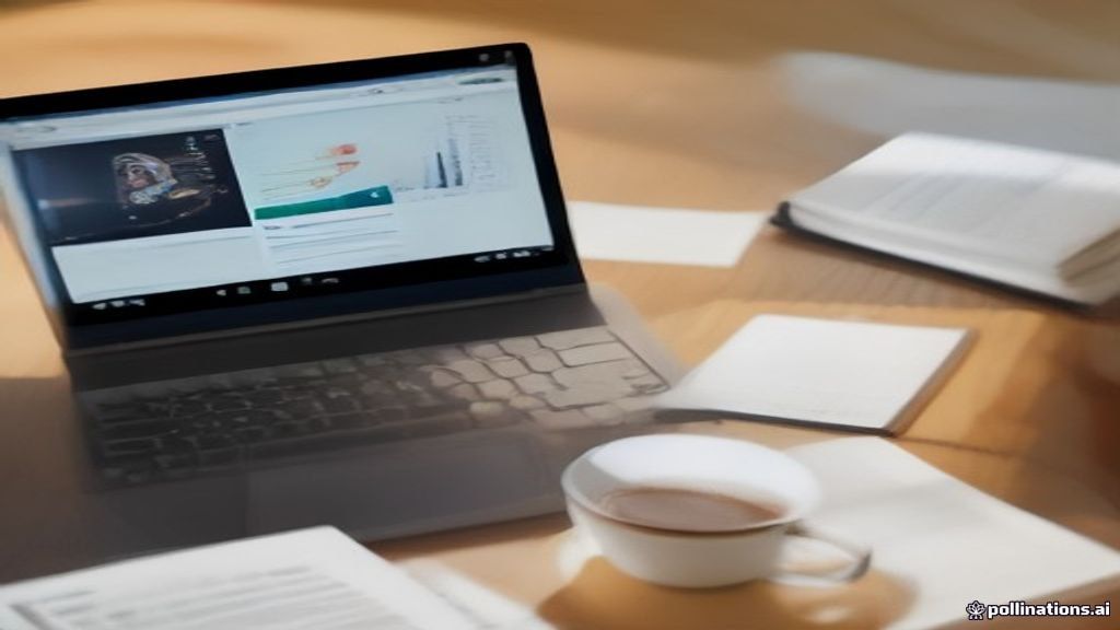 Modern remote workspace setup for evaluating AI prompt training data on a laptop screen