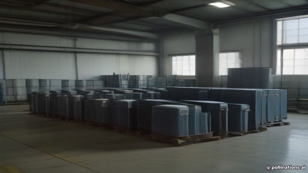 Stacked air conditioner compressors ready for weighing at a commercial scrap metal recycling yard scale.