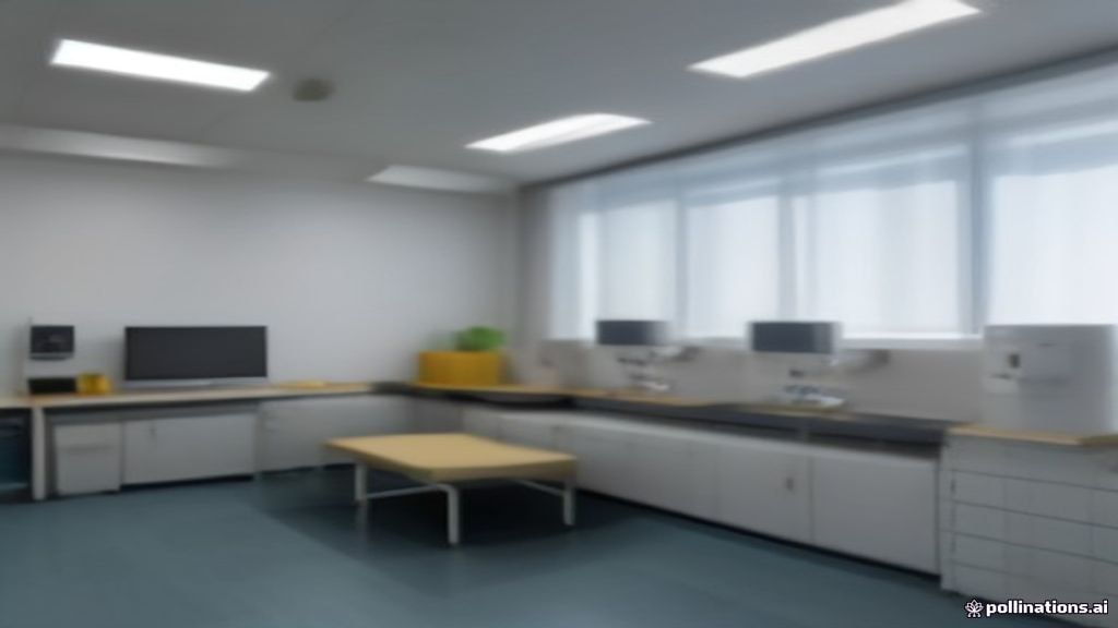 Clean modern clinical research monitoring room for volunteer study participants at a research center.