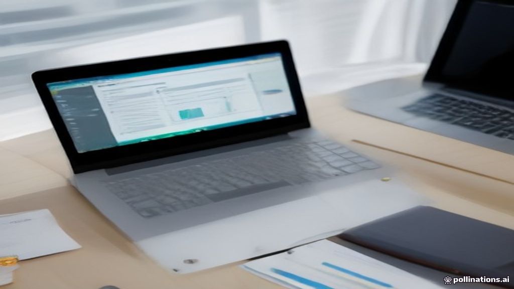 A minimalist desk setup with an open laptop displaying financial documents and study guides for online note sellers.